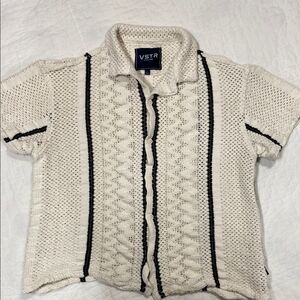 VSTR White and Black Knit Button-Up Shirt size Large